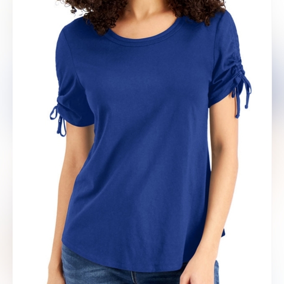 Royal blue top with draw string sleeves - Picture 1 of 6